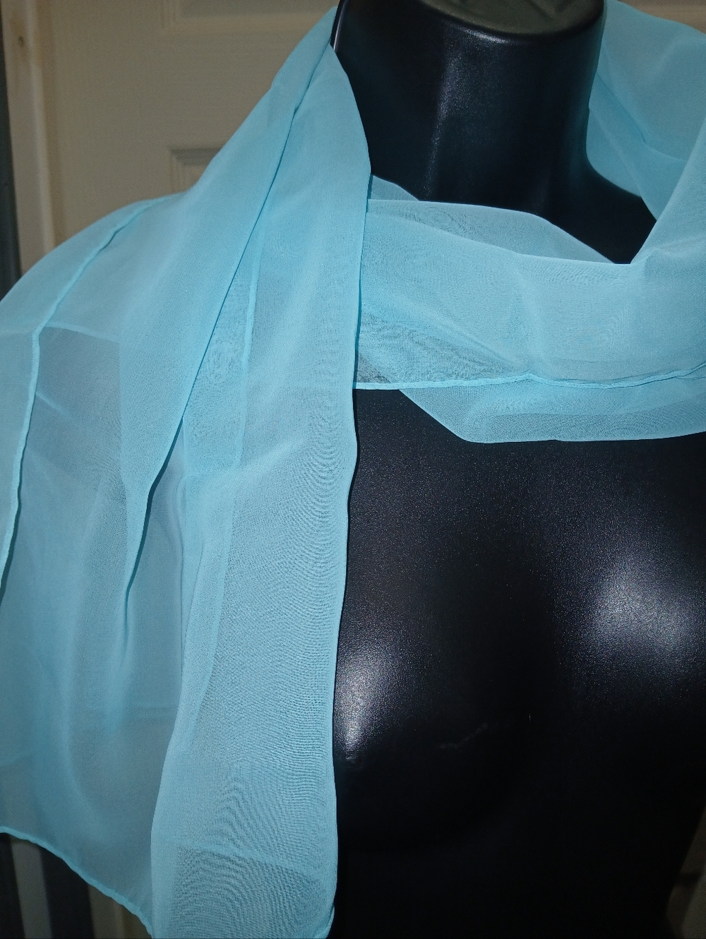 Light Blue Sheer Chiffon Scarf - Elegant Lightweight Accessory - Picture 2 of 4